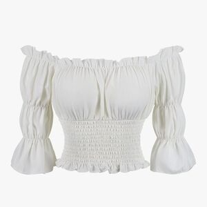 White Off-Shoulder Smocked Top, Renaissance Fair, Pirate, Wenchcore